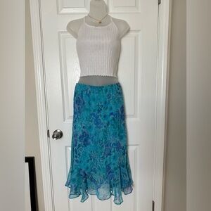 Asymmetrical Trumpet Floral Midi Skirt
